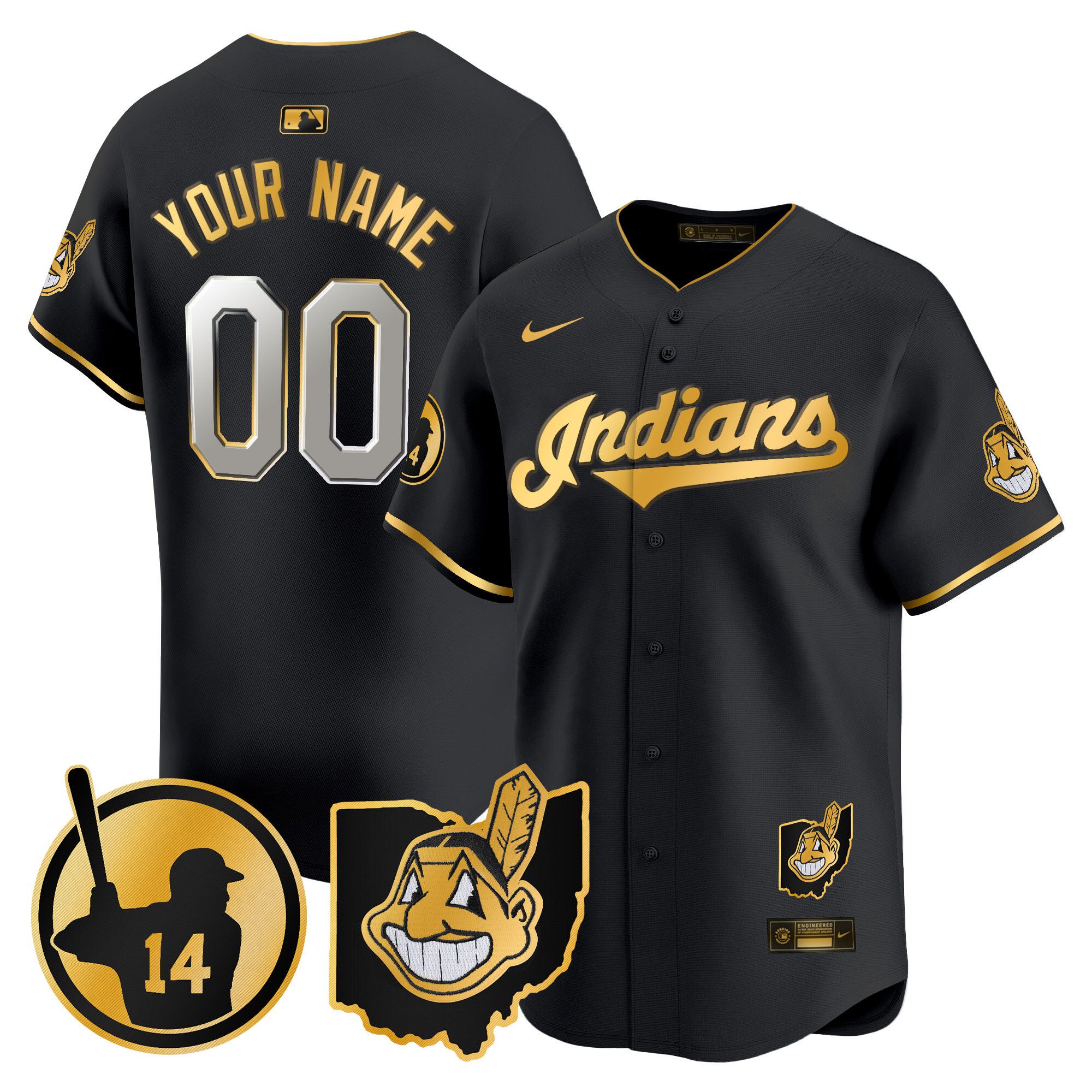 Men Cleveland Indians Black Nike 2025 Patch Vapor Premier Limited Custom MLB Jersey-0